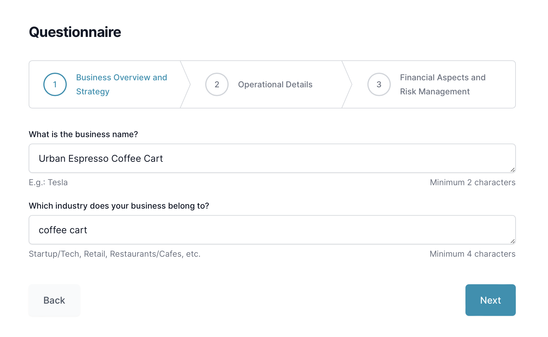 Plan d'affaires pour chariot de café: questionnaire